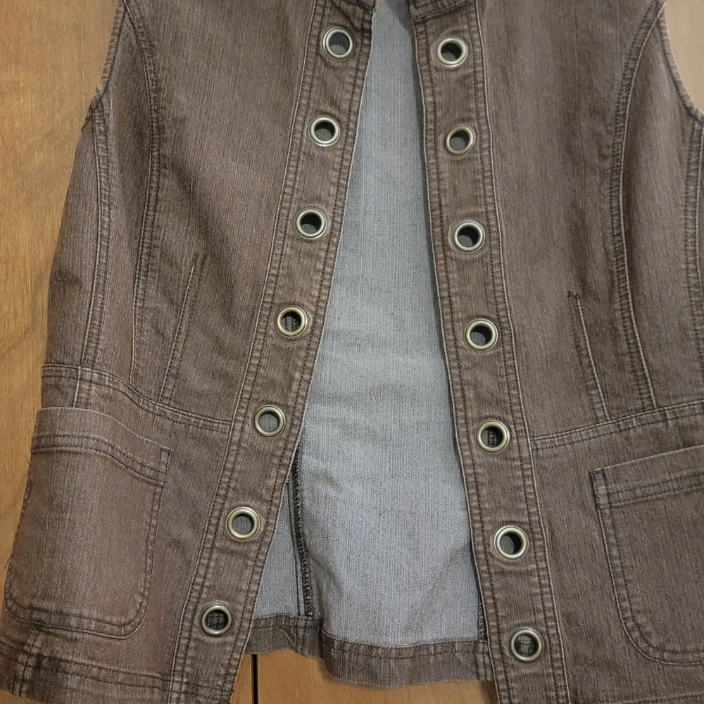 Brown Sleeveless Vest with Grommet Details